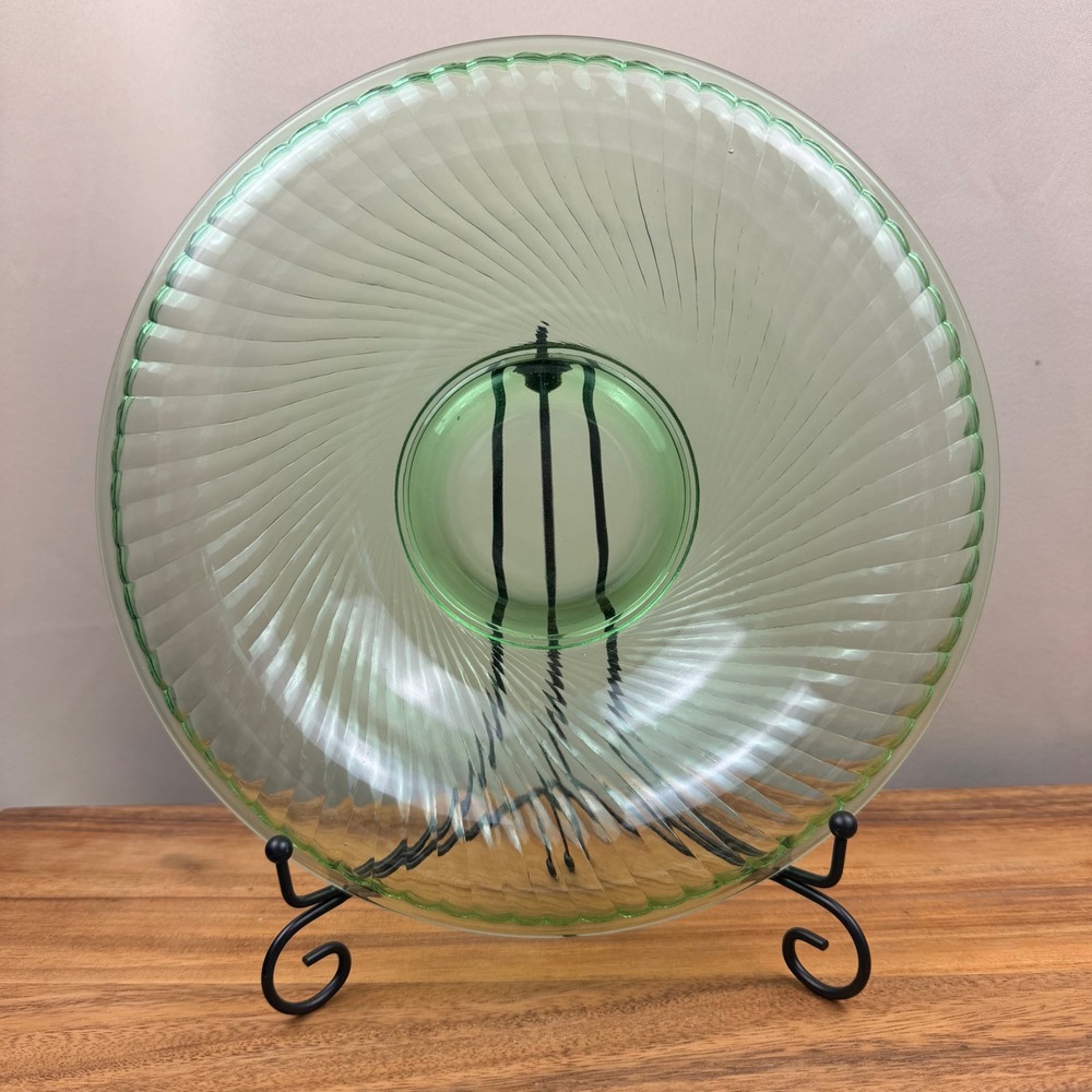 Imperial Glass Green Twisted Optic Depression Era Rolled Edge Console 12 Inch